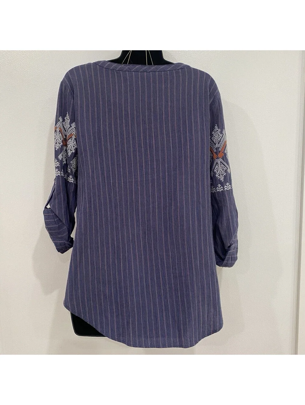 Sundance Top Medium Embroidered Cotton Henley Boho 3/4 Sleeve Pilgrim Pioneer